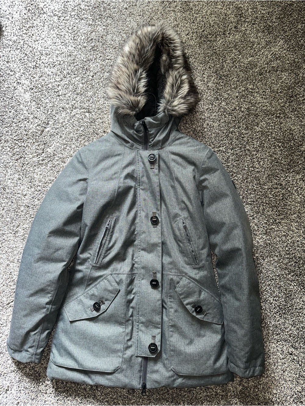 The North Face Gray Women's Ski Jacket with Faux Fur Hood